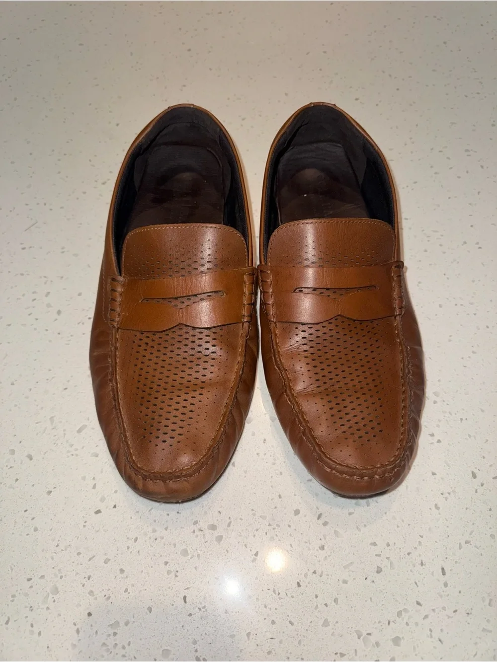 Cole Haan Tan Perforated Leather Penny Loafers